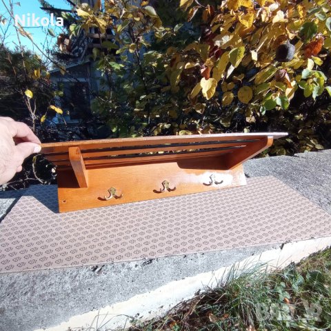 Стенна закачалка за дрехи и шапки дървена 64/24см, снимка 10 - Закачалки - 38486837