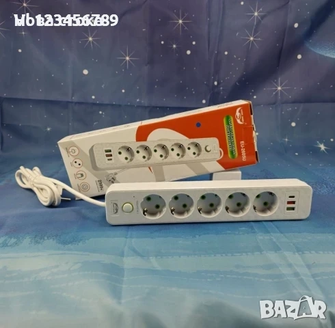 Разклонител+защита от пренапрежение, 3/4 /5 гнезда, 2 USB, 1Type-C, 2500W, бял, 1,5 м, снимка 2 - Други - 52110776