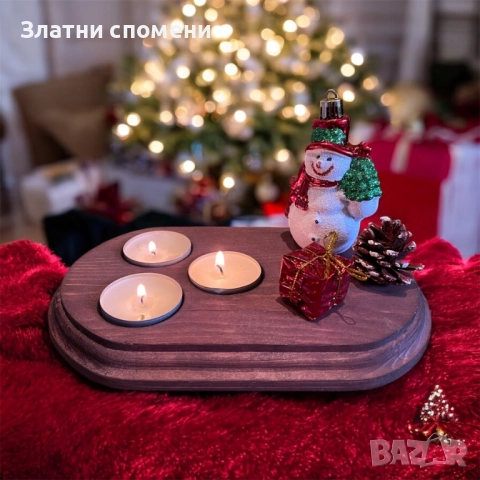 Коледен дървен свещник