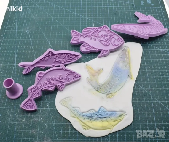 4 бр резци резец печат риби риба релефни за украса декорация торта фондан сладки и форма форми, снимка 4 - Форми - 14329807