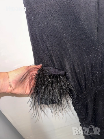 Черна рокля с пера, снимка 2 - Рокли - 53918098