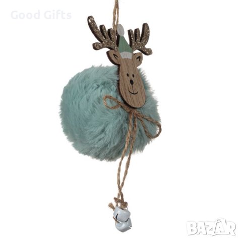 3 броя Дървени коледни висулки за елха, Пухкаво Еленче, цвят Мента, 17см, снимка 2 - Декорация за дома - 42701679