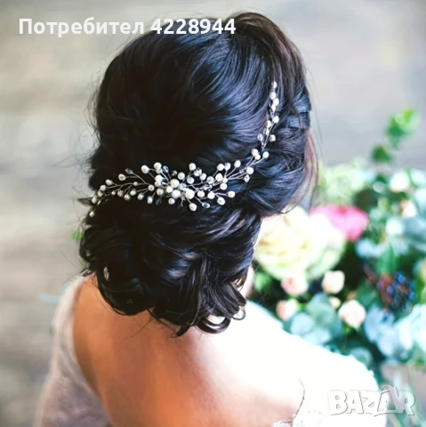 Аксесоар за коса – сребрист, с перли и кристали за сватба, бал, парти