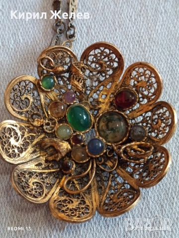 ВИНТИДЖ ФИЛИГРАННО КОЛИЕ ЦВЕТЕ с ЦВЕТНИ КАМЪНИ АХАТ УНИКАТ 34796, снимка 11 - Колиета, медальони, синджири - 52501083