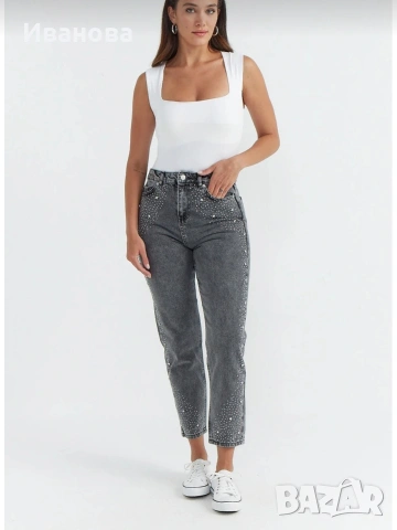 Нови дамски сиви дънки Л, снимка 2 - Дънки - 53211025