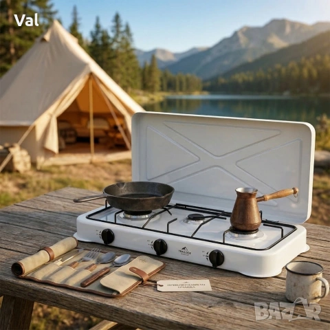 Газов къмпинг котлон с 3 горелки, включен маркуч 1.5м и регулатор 50mbar, снимка 4 - Котлони - 53918326