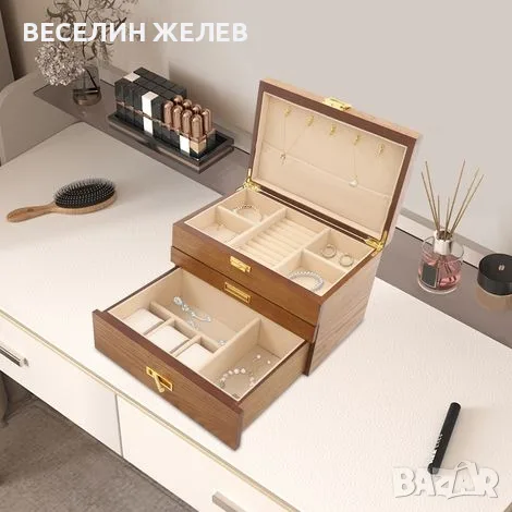 Луксозна дървена кутия за бижута и часовници на 3 нива – Изящен органайзер за твоите ценности, снимка 7 - Подаръци за жени - 56047919