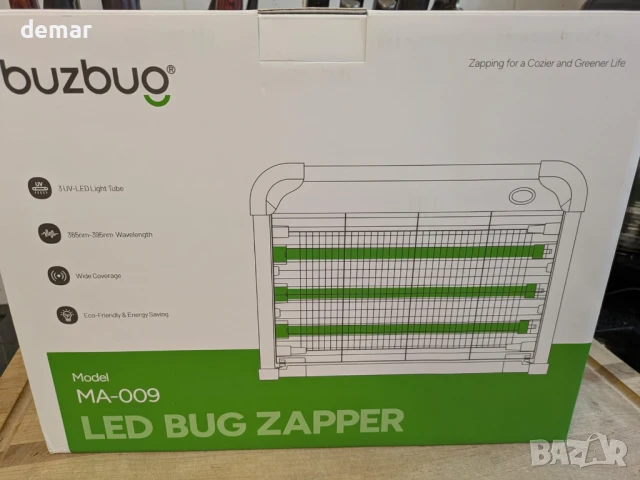 Buzbug LED Fly Zapper 3800V мощен електрически уред за насекоми, 3 лампи - MA009, снимка 8 - Други стоки за дома - 51157481