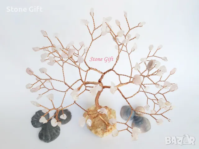 Дръвче Розов кварц, Подарък Сватба, Подарък камък на сърцето, Дърво на любовта, Подарък за кума, снимка 2 - Декорация за дома - 32993344