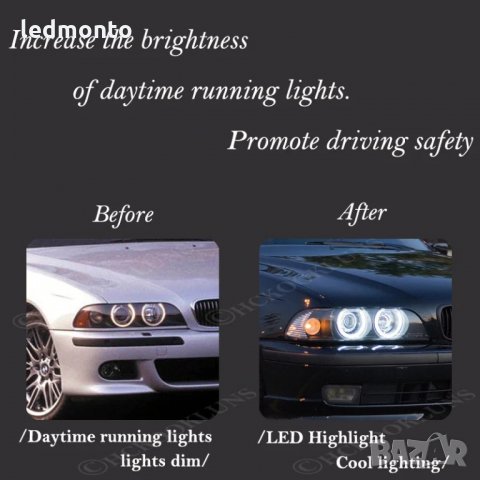LED фарове ангелски очи крушка, лупи без грешки за BMW 5 6 7 X3 X5 серия E39 M5 E60 E87 E61 E53 E66 , снимка 2 - Аксесоари и консумативи - 31327905
