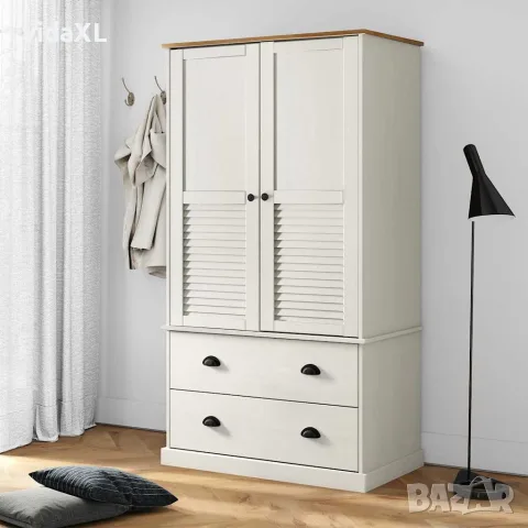 vidaXL Гардероб VIGO, бял, 90x55x170 см, бор масив, снимка 2 - Гардероби - 56147341