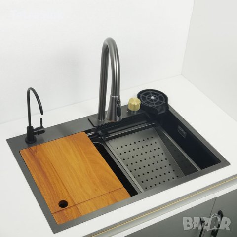 Мултифункционална дълбока кухненска мивка със смесител водопад|Tetra Sink|1NS30475TS