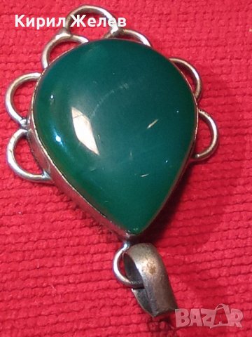 ТИБЕТСКО СРЕБРО и ЗЕЛЕН АХАТ СТАРИНЕН МЕДАЛЬОН МЕЛХИОР 72461, снимка 2 - Колиета, медальони, синджири - 29564152