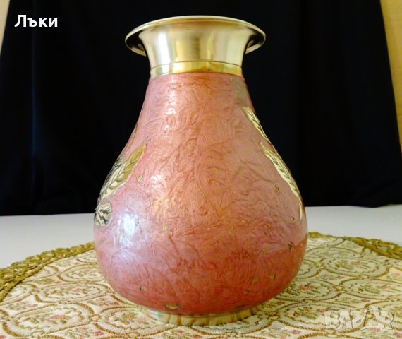 Бронзова ваза,гарафа,емайл,рози 730 гр. , снимка 6 - Вази - 37369337