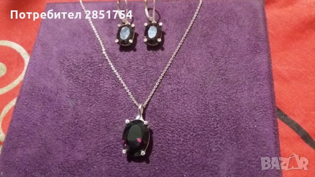 Колие + обеци с камъни в рубинен цвят 