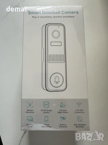 Безжична видеокамера за врата със звънец,2K HD,само облачно съхранение, снимка 10 - IP камери - 51890925