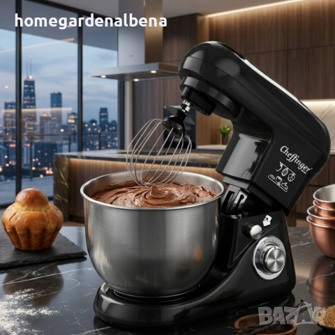 Планетарен миксер Cheffinger 1600W | 6.5L INOX купа | 6 скорости + Пулс , снимка 2 - Миксери - 54356059