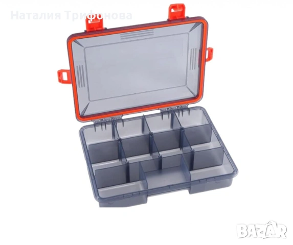 Сива кутия за рибарски принадлежности с оранжева закопчалка, m-k29, снимка 2 - Такъми - 54178954
