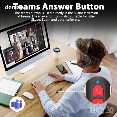 Слушалки Earbay с микрофон, USB кабелни слушалки, шумопотискане, вграден контрол, снимка 4 - Слушалки и портативни колонки - 49934316