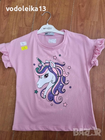 нова розова тениска с еднорог и харбалички