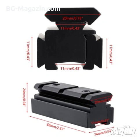 Преходна шина 11мм към 22мм Weaver Picatinny - монтаж с повдигане и релси, снимка 2 - Оборудване и аксесоари за оръжия - 54027573