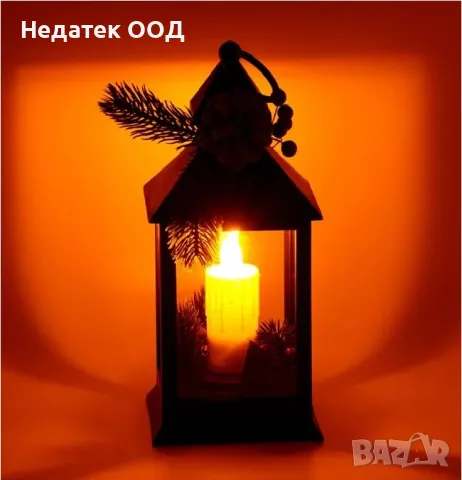 Коледен, Декоративен, LED фенер, Черен, 11x11x23см, снимка 2 - Декорация за дома - 48061711