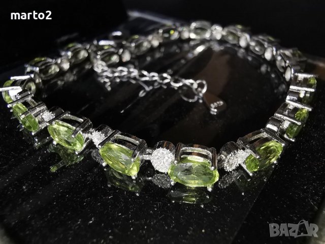  Елегантна сребърна 925 гривна с 17 Натурални Перидота и Циркони!, снимка 9 - Гривни - 40241647