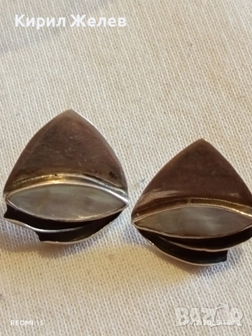 Винтидж сребърни обеци Английски стил с седеф ръчна изработка 52466, снимка 4 - Обеци - 52848241