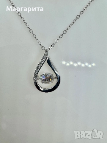 Сребърно колие с мойсанит (диамант) 1 карат , снимка 3 - Колиета, медальони, синджири - 51941708