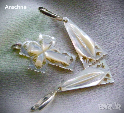 Рядко красив йерусалимски комплект- седеф, сребро, снимка 7 - Бижутерийни комплекти - 47724845