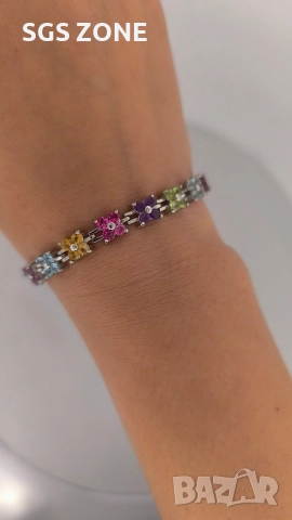 Нежна гривна с цветя от сребро с естествен топаз, аметист, перидот, цитрин, снимка 9 - Гривни - 52688944