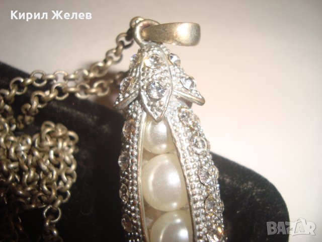 СРЕБРИСТО ОРИГИНАЛНО АРТ КОЛИЕ МЕДАЛЬОН с ВГРАДЕНИ ПЕРЛИЧКИ и КРИСТАЛИ 16565, снимка 13 - Колиета, медальони, синджири - 30711712