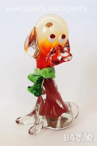 МУРАНО - MURANO - статуетка куче фигура изцало от цветно стъкло етикет 