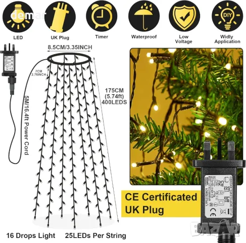 Лампи за коледно дърво Laybasic с пръстен, 1,75 м x 16 нишки 400 LED, снимка 5 - Декорация за дома - 47979731