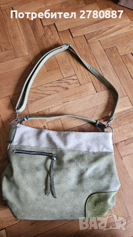 дамска кожена чанта в зелено с дълга дръжка , снимка 3 - Чанти - 51950658
