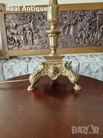 Превъзходна голяма антикварна бронзова настолна лампа , снимка 5 - Настолни лампи - 50605282