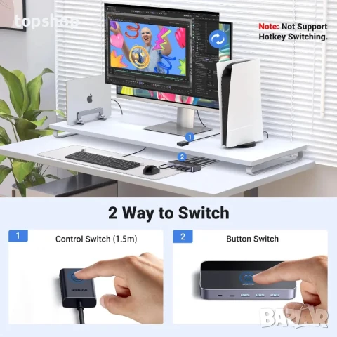 НОВ UGREEN USB 3.0 HDMI KVM превключвател с 4 USB 3.0 порта 4K@60Hz, 2 HDMI кабела, 2 USB кабела..., снимка 3 - Кабели и адаптери - 50494996