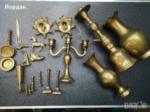 месингови фигури наргиле свещник и вази