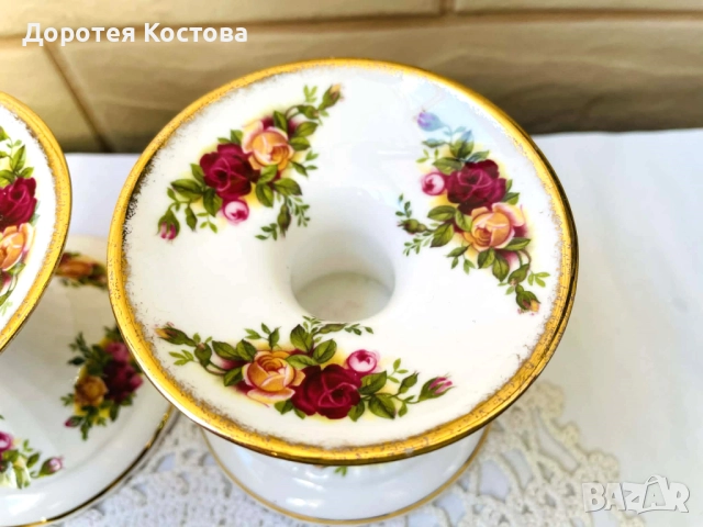 ROYAL ALBERT красиви свещници от костен порцелан от Англия, снимка 3 - Антикварни и старинни предмети - 52957843