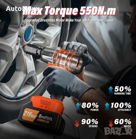 Акумулаторен ударен гайковерт, 1/2-инчов задвижващ ударен ключ с висок въртящ момент, 2500RPM , снимка 3 - Винтоверти - 49922120