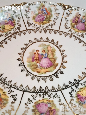 немско порцеланово елипсовидно плато с позлата Ромео и Жулиета М1, снимка 3 - Сервизи - 52983182