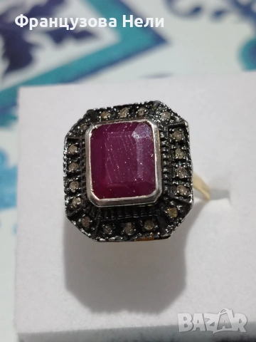 Пръстен с рубин и диаманти, снимка 3 - Пръстени - 53978399