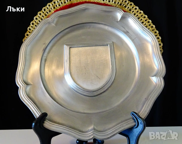 Калаена чиния,пано за гравиране,снимка,калаена сватба. 