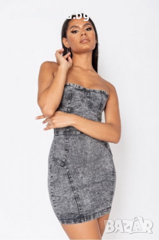 Сива дънкова рокля без презрамки, снимка 10 - Рокли - 37779243