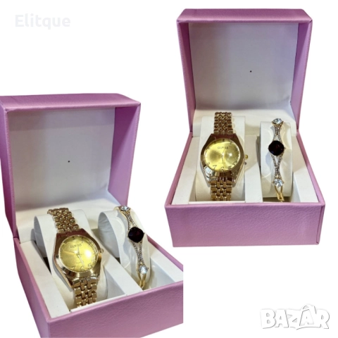 Луксозен подаръчен комплект дамски часовник и гривна, снимка 2 - Бижутерийни комплекти - 52596542