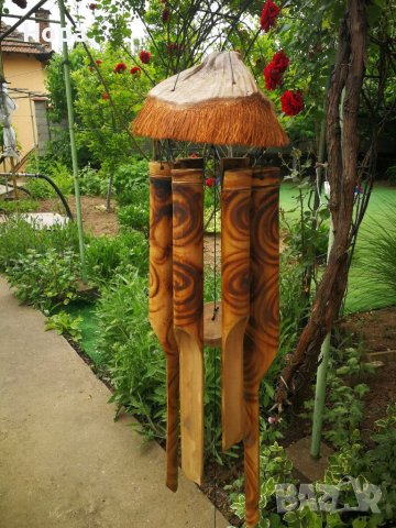Вятърен звънец от дърво и бамбук Кокос , снимка 2 - Декорация за дома - 36766670