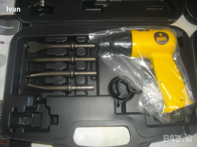 НОВ ПНЕВМАТИЧЕН СЕКАЧ КЪРТАЧ 4500 уд/мин. Пълен комплект с длета DENZEL HP4500, снимка 6 - Други инструменти - 47874278