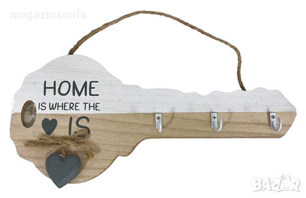 Дървена закачалка за ключове с формата на голям ключ, снимка 4 - Декорация за дома - 42688429