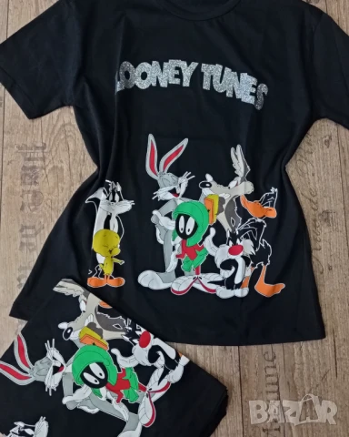 Тениска с принт на Looney Tunes в черен цвят Л размер, снимка 5 - Тениски - 50853913