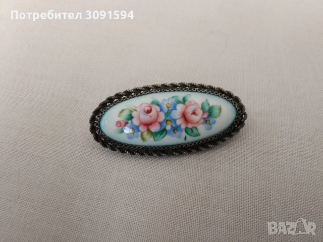 Страхотна антикварна колекционерска руска порцеланова брошка със филигран , снимка 8 - Антикварни и старинни предмети - 51267011